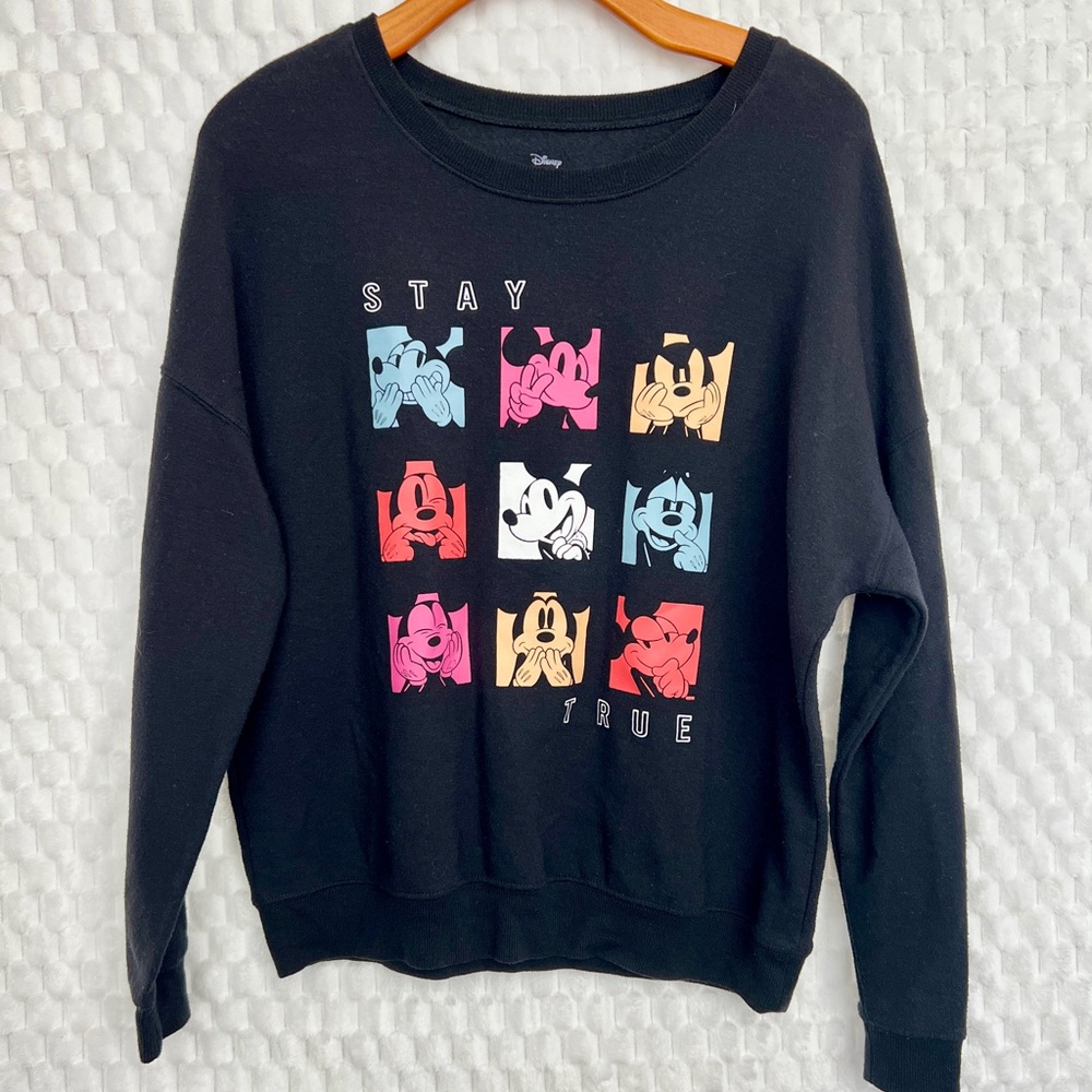 DISNEY Mickey Mouse Black Graphic Print Pullover Sweatshirt Stay True Size M